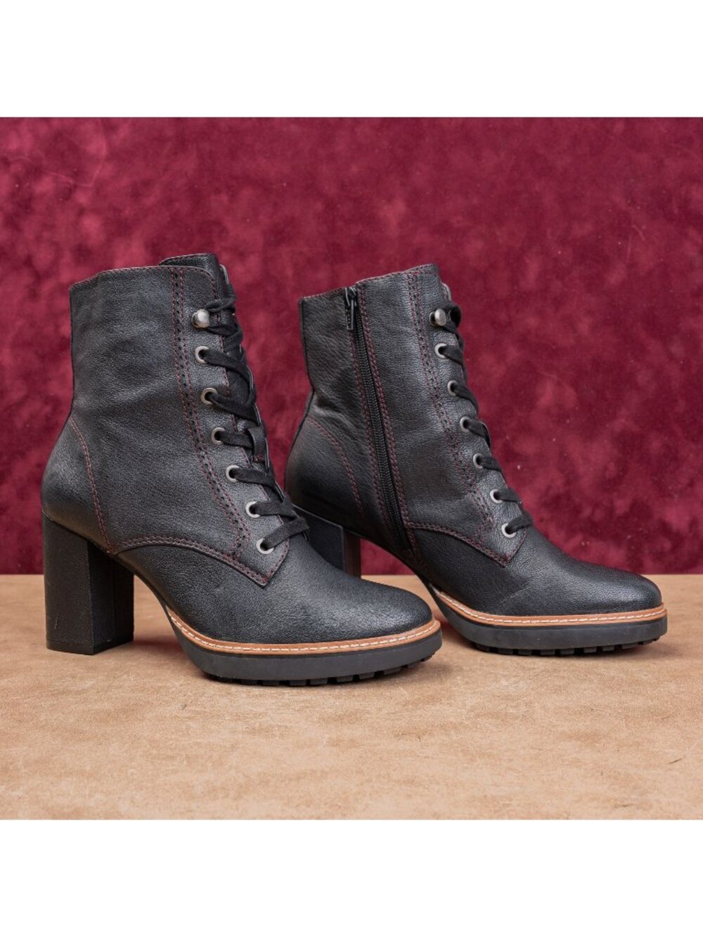 Naturalizer Wmn Black Leather Stacked Heel Lace-up Zip Fashion Party Boots sz 8